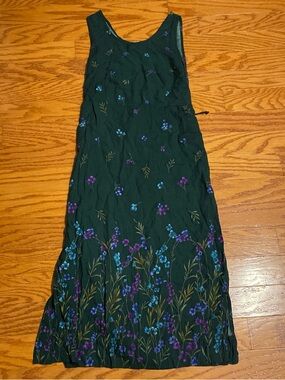 R&K VintageDark Green Floral Midi Dress with Blue & Purple Accents
